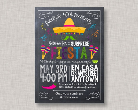 Surprise Fiesta Invitation, Fiesta Birthday Invitation, Fiesta Birthday Party, Cinco de Mayo, Surprise Birthday Invitation, Surprise Party Il_570xn