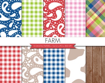 Farm Digital Paper,Barnyard Digital Paper,Wood Digital Paper,Barn Digital Paper,Plaid Digital Paper,Farm Animals Paper