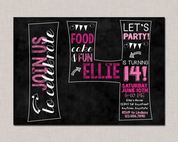 14th Birthday Invitation,14th Birthday Invitation for Girls,14th Birthday Invitation Girl,Girl Birthday Invitation,Teen Birthday Invitation Il_570xn