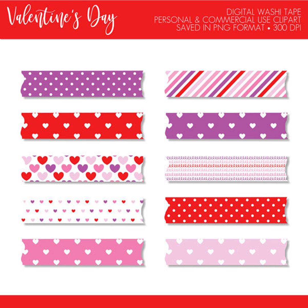 Valentines Day Washi Tape,valentine Washi Tape,washi Tape Clip Art,heart  Washi Tape,digital Washi Tape,planner Stickers 