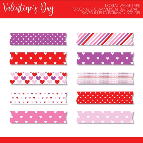 BUY 2 GET 1 FREE! Valentines Day Washi Tape,Valentine Washi Tape,Washi Tape Clip Art,Heart Washi Tape,Digital Washi Tape,Planner Stickers Il_570xn