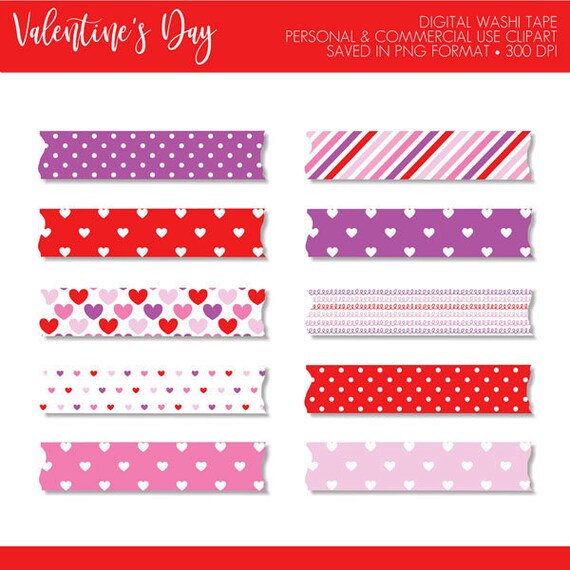 Valentines Day Washi Tape,Valentine Washi Tape,Washi Tape Clip Art,Heart  Washi Tape,Digital Washi Tape,Planner Stickers