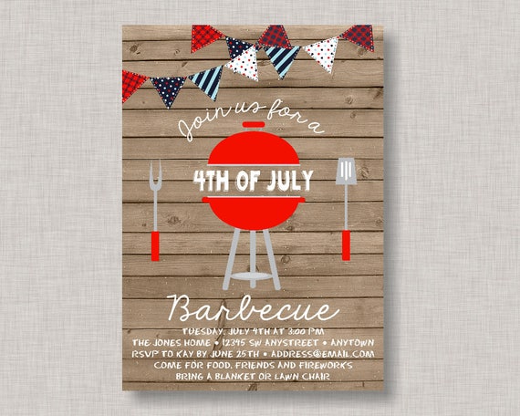 4th of July Invitation, Fourth of July Invitation, Fireworks, Barbecue, BBQ, 4th of July BBQ, Backyard BBQ, July 4th Il_570xn