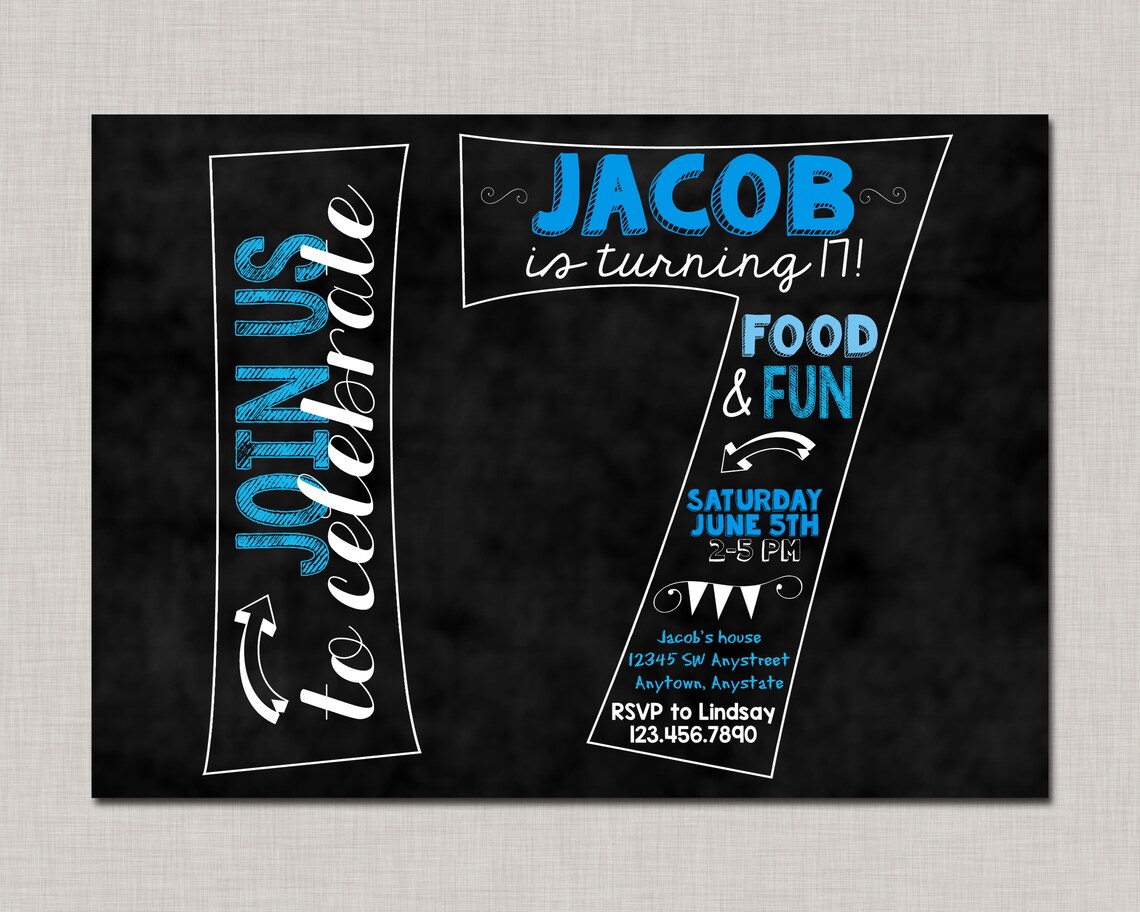 17th Birthday Invitation 17th Birthday Invitation for Boys - Etsy