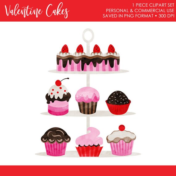 Watercolor Valentine Cakes Clipart,Valentine Sweets Clipart,Valentines Day Clipart,Dessert Tray Clipart,Valentine Cupcake Clipart,Cake png Il_570xn