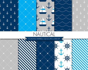 Nautical Digital Paper,Gray Navy Blue Digital Paper,Coastal Digital Paper,Digital Paper Pack,Digital Scrapbook Paper,Ocean