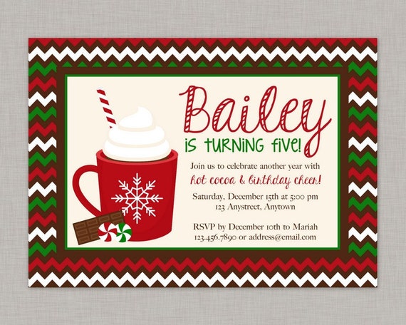Hot Cocoa Invitation Christmas Birthday Party Invitation By The