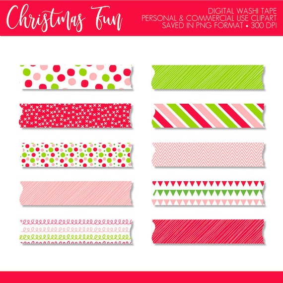 Christmas Washi Tape,holiday Washi Tape,red Green Pink Washi Tape,polka  Dots Washi Tape Clip Art,digital Washi Tape 