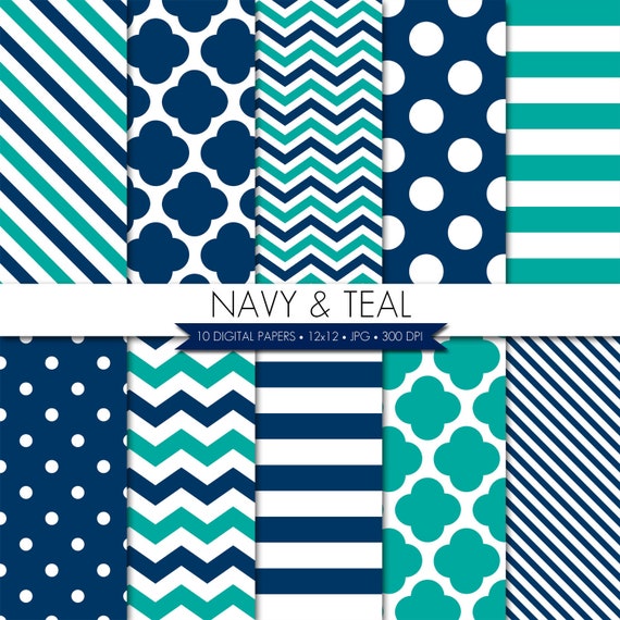 Digital Paper,Navy Turquoise Scrapbook Digital Paper,Digital Paper Pack