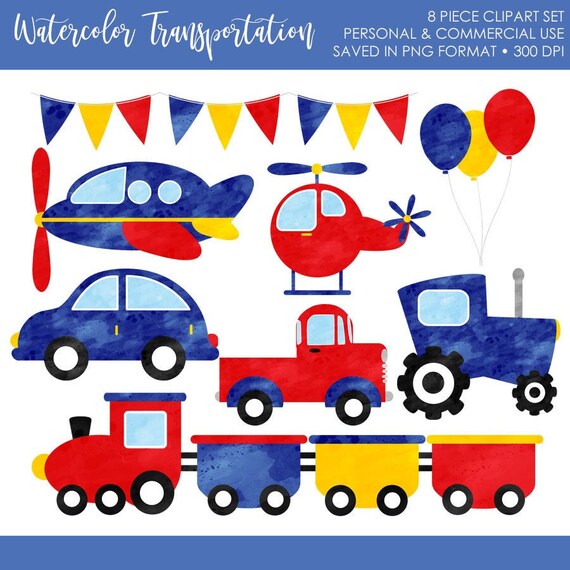 BUY 2 GET 1 FREE! Watercolor Transportation Clipart,Transportation Clip Art,Car Truck Clip Art,Train Clipart,Plane Clipart,Helicopter Il_570xn