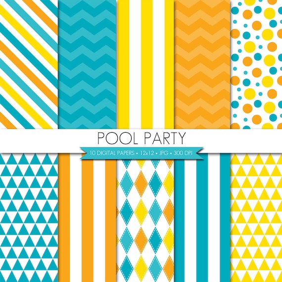 BUY 2 GET 1 FREE! Pool Party Digital Paper,Summer Digital Paper,Boy Pool Party Digital Paper,Beach Digital Paper,Chevron Digital Paper Il_570xn