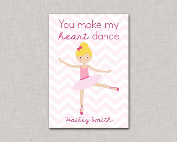 Valentine Classroom Cards, Ballerina Valentine Card, Ballet Classroom Valentine Card, Valentine's Day, Kids Valentine Cards, Kids Valentines Il_570xn