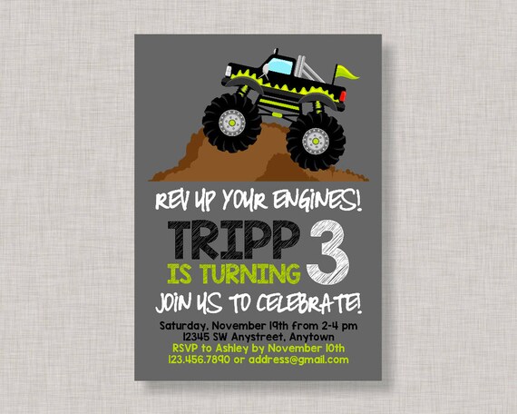 Monster Truck Invitation, Monster Truck Birthday Invitation, Monster Truck Birthday, Monster Truck Party, Truck Invitation, Truck Birthday Il_570xn