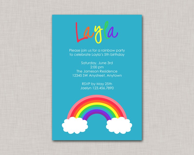 Rainbow Invitation Rainbow Birthday Invitation Rainbow Party Etsy