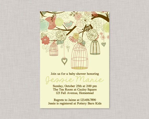 Birdcage Baby Shower Invitation, Bird Baby Shower Invitation, Rustic Baby Shower Invitation, Floral Baby Shower Invitation, Bird Baby Shower Il_570xn