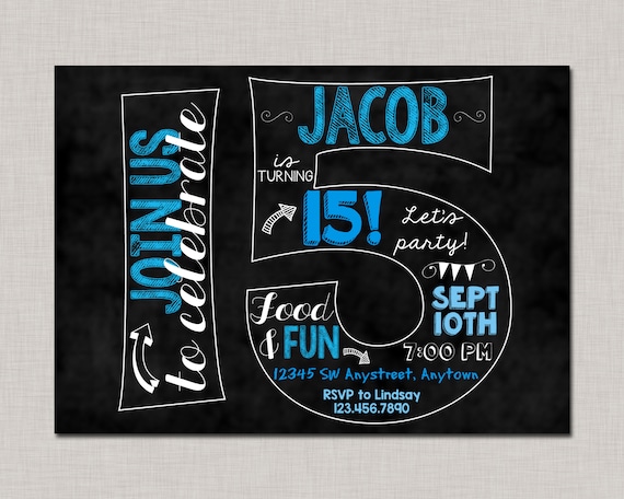 15th Birthday Invitation, 15th Birthday Invitation for Boys, 15th Birthday Invitation Boy, Boy Birthday Invitation, Teen Birthday Invitation Il_570xn