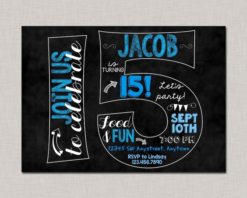 15th Birthday Invitation 15th Birthday Invitation for Boys | Etsy