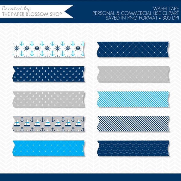 Gray White Blue Washi Tape Clipart,Nautical Washi Tape Clip Art,Digital  Washi Tape,Digital Planner Stickers,Planner