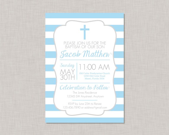 Boy Baptism Invitation, Baptism Invitation, Baptism Invitation Boy, Blue Baptism Invitation, Stripes, Communion, Dedication, Christening Il_570xn