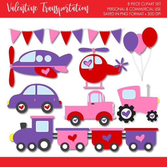 Transportation Clipart,Valentines Day Transportation Clipart,Car Truck Clip Art,Train Clipart,Plane Clipart,Helicopter Clipart,Tractor,Girl Il_570xn
