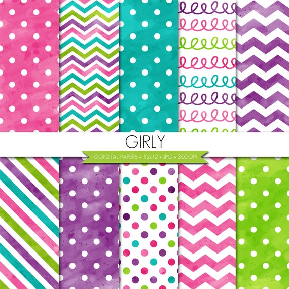 BUY 2 GET 1 FREE! Watercolor Girl Digital Paper,Pink Purple Aqua Lime Green Digital Paper,School Digital Paper,Pastel Paper,Scrapbook Paper Il_570xn