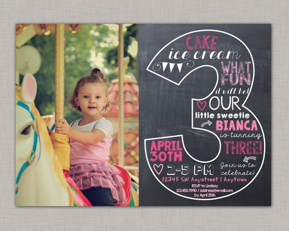 Third Birthday Invitation, 3rd Birthday Invitation, Girl Birthday Invitation Il_570xn