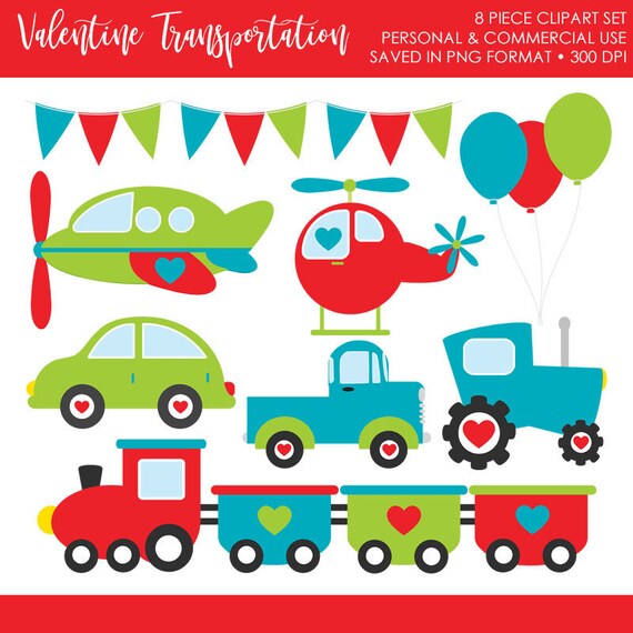 BUY 2 GET 1 FREE! Transportation Clipart,Valentines Day Transportation Clipart,Car Truck Clip Art,Train Clipart,Plane Clipart,Helicopter Il_570xn