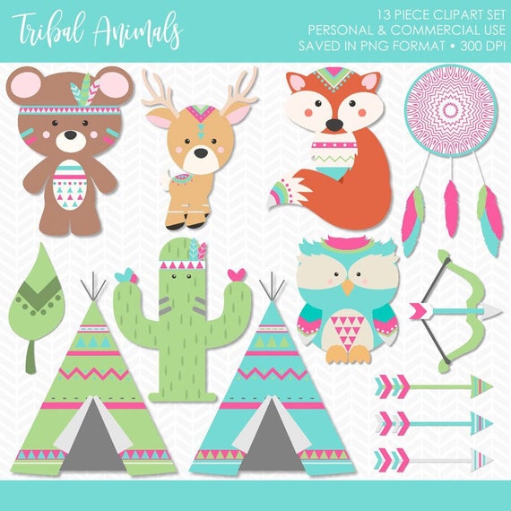 BUY 2 GET 1 FREE! Tribal Animal Clipart,Tribal Animals,Woodland Animal Clipart,Forest Animal Clipart,Girl Tribal Clipart,Aztec Clipart Il_570xn