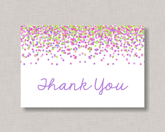 Confetti Thank You Card,Birthday Thank You Cards,Confetti Birthday,Pink Purple Thank You Card,Printable Thank You Card,Confetti Il_570xn