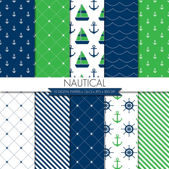 BUY 2 GET 1 FREE! Nautical Digital Paper,Green Blue Digital Paper,Coastal Digital Paper,Digital Paper Pack,Digital Scrapbook Paper Il_570xn