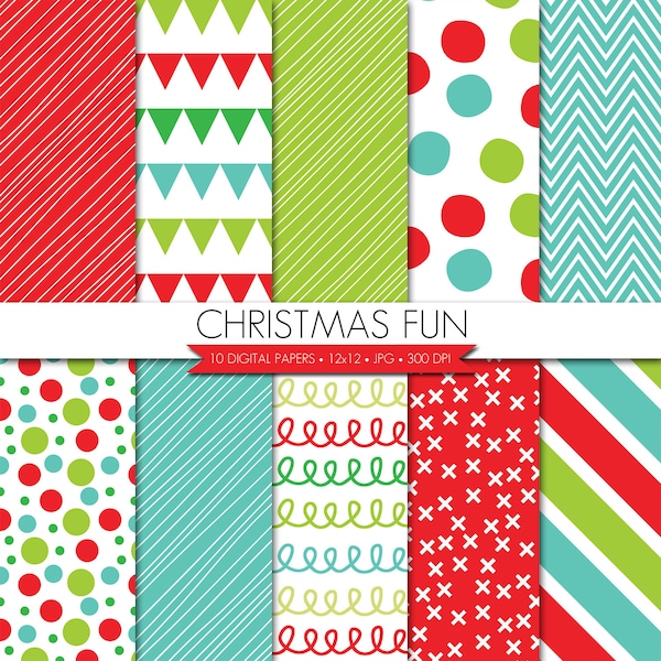 Christmas Digital Paper,Red Green Blue Digital Paper,Confetti Digital Paper,Polka Dot Digital Paper,Stripe Digital Paper