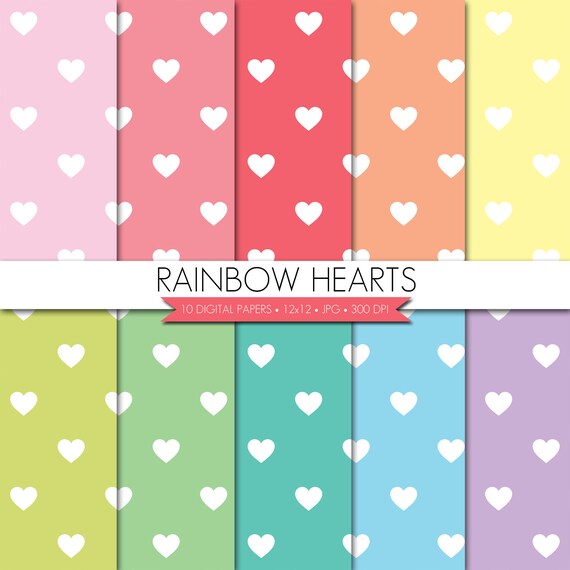 BUY 2 GET 1 FREE! Rainbow Digital Paper,Rainbow Hearts Digital Paper,Pastel Digital Paper,Heart Digital Paper,Digital Scrapbook Paper Il_570xn