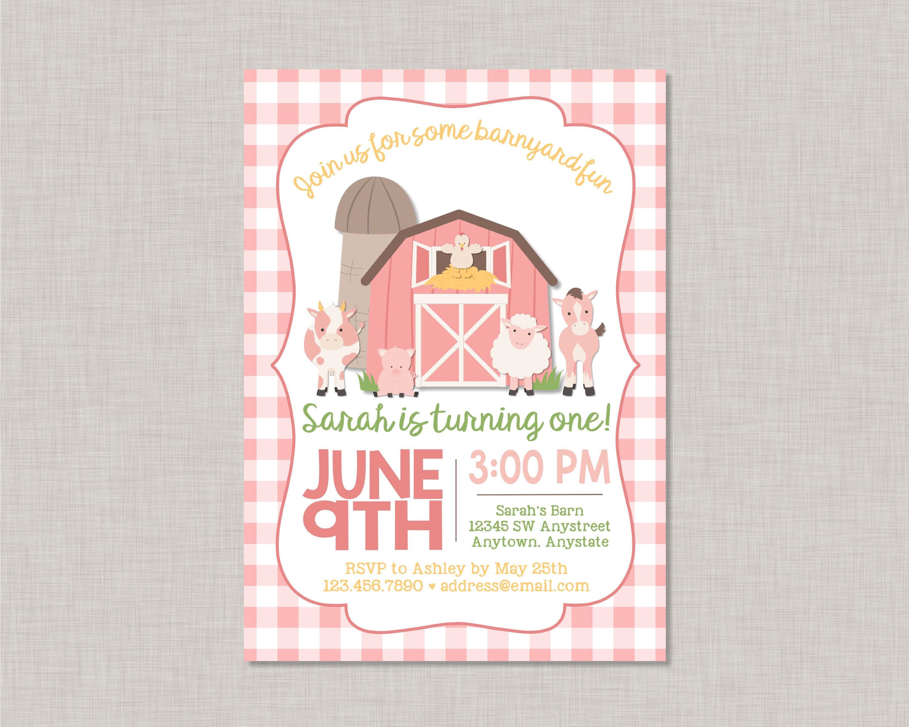 Farm Birthday Invitation Girl Girl Farm Birthday InviteGirl Etsy