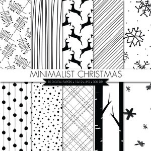 Christmas Digital Paper,Black and White Christmas Digital Paper,Minimalist Christmas Digital Paper,Minimalist Paper Pack