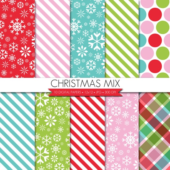 BUY 2 GET 1 FREE! Christmas Digital Paper,Red Green Blue Pink Digital Paper,Christmas Scrapbook Paper,Polka Dot Digital Paper,Stripe Paper Il_570xn