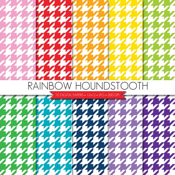 Houndstooth Digital Paper,Houndstooth Plaid Digital Paper,Rainbow Digital Paper,Geometric Digital Scrapbook Paper Il_570xn