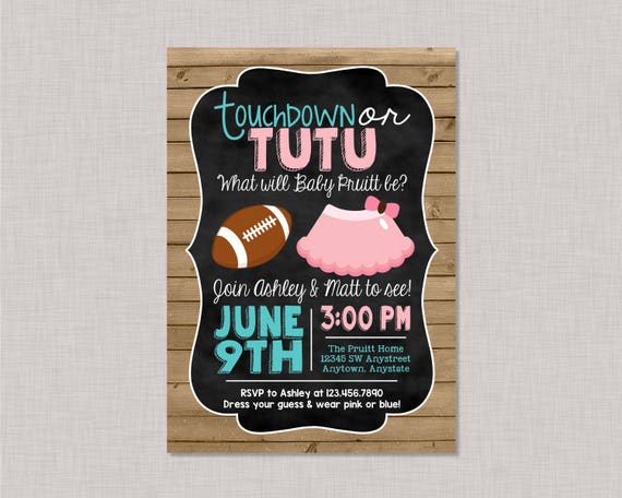 Touchdown or Tutus Gender Reveal,Touchdown and Tutus Invitations, Touchdown or Tutu Gender Reveal Invitation,Football or Tutu Gender Reveal Il_570xn