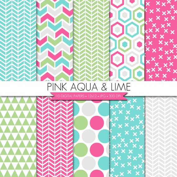 BUY 2 GET 1 FREE! Digital Paper,Pink Aqua Lime Green Digital Paper,Arrows Digital Paper,Geometric Digital Paper,Bright Digital Paper Il_570xn