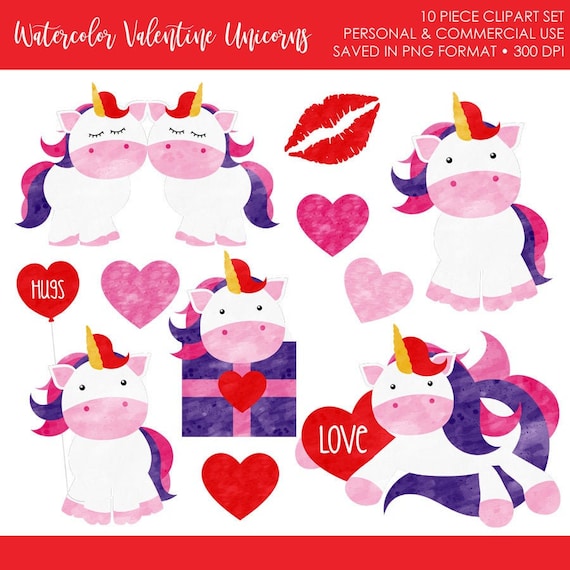 BUY 2 GET 1 FREE! Watercolor Valentines Day Unicorn Clipart,Unicorn Clipart,Unicorn Clip Art,Unicorn Valentines Clipart,Unicorn Clipart Cute Il_570xn