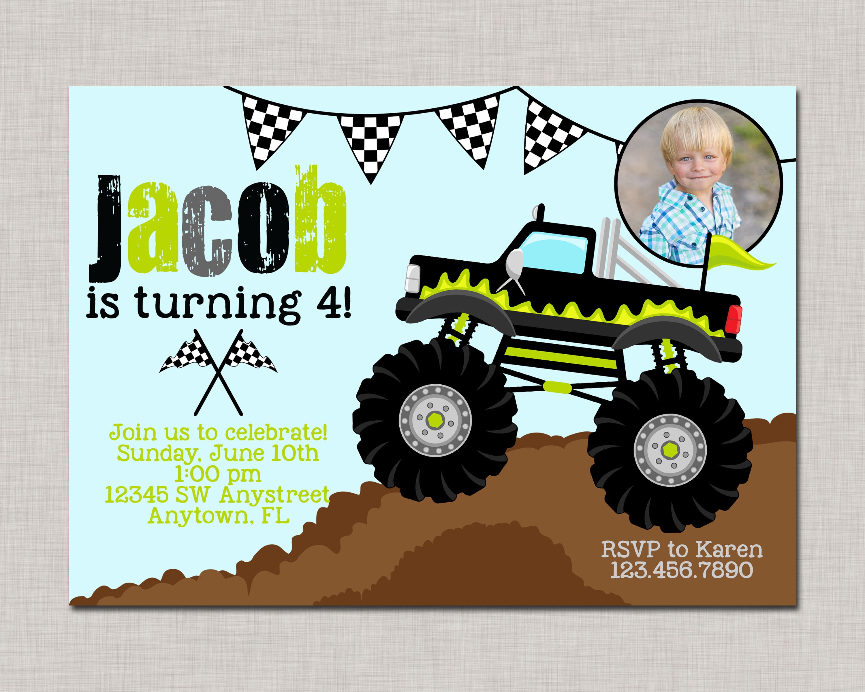 Monster Truck Invitation Monster Truck Birthday Invitation Etsy Australia