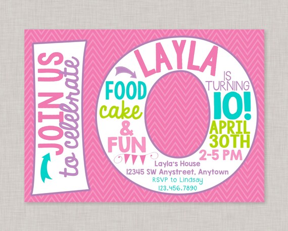 Tenth Birthday Invitation, 10th Birthday Invitation, Girl Birthday Invitation, Photo Invitation, 10th, Number 10, Tenth Birthday, Girl 10th Il_570xn