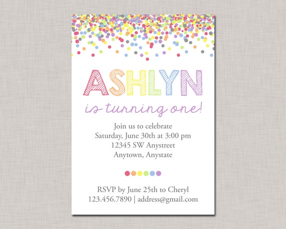 Confetti Birthday Invitation, Rainbow Invitation, Rainbow Birthday Invitation Il_570xn