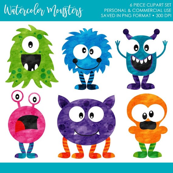BUY 2 GET 1 FREE! Watercolor Monster Clip Art,Monster Mash Clipart,Halloween Clipart,Monster Clipart Cute,Monster Clipart for Kids,Monster Il_570xn