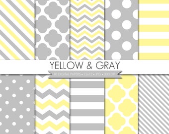 Yellow and Gray Digital Paper,Yellow Gray Digital Paper,Baby Shower Digital Paper,Digital Scrapbook Paper,Scrapbooking