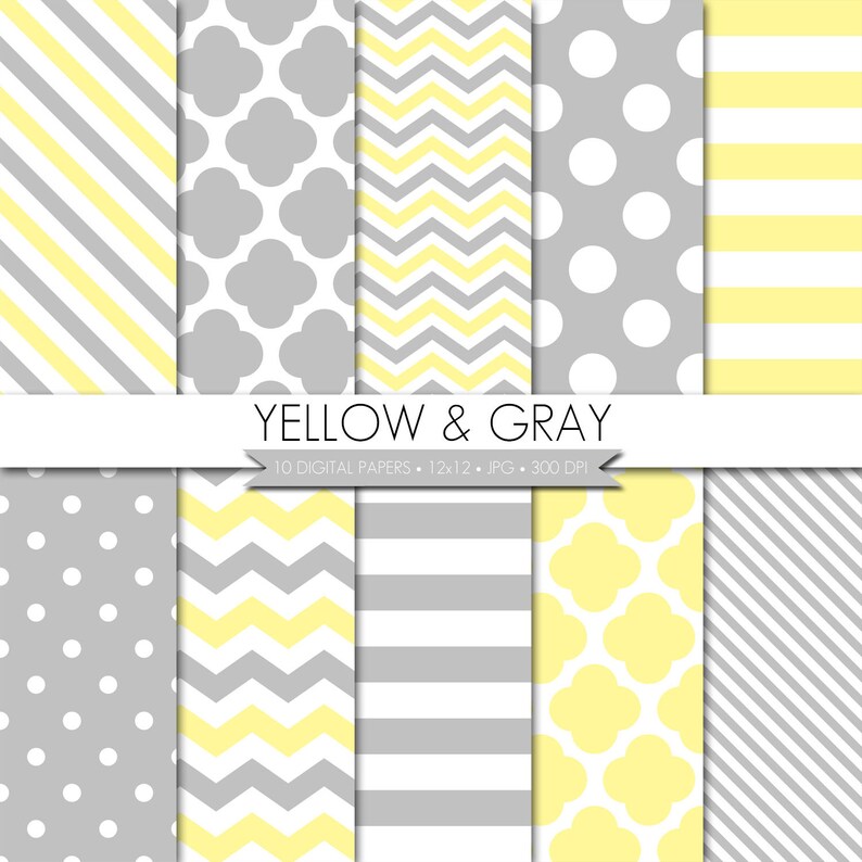 BUY 2 GET 1 FREE Yellow and Gray Digital Paper,Yellow Gray Digital Paper,Baby Shower Digital Paper,Digital Scrapbook Paper,Scrapbooking