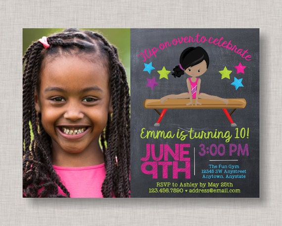 Gymnastics Invitation, Gymnastics Birthday Invitation, Gymnastics Party, Gymnastics Birthday, Tumbling Invitations, Chalkboard Invitation Il_570xn