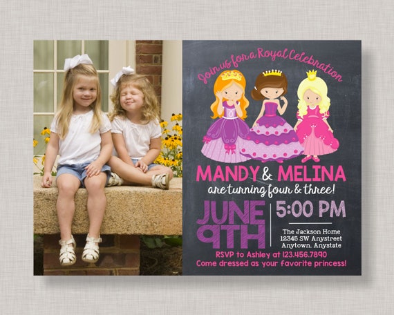 Sibling Birthday Invitation for Girls,Princess Birthday Invitation for girls,Sister Birthday Invitation Il_570xn