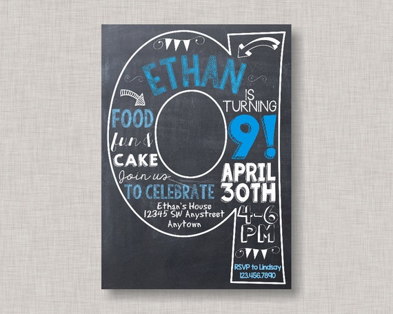 Ninth Birthday Invitation, 9th Birthday Invitation, Boy ...