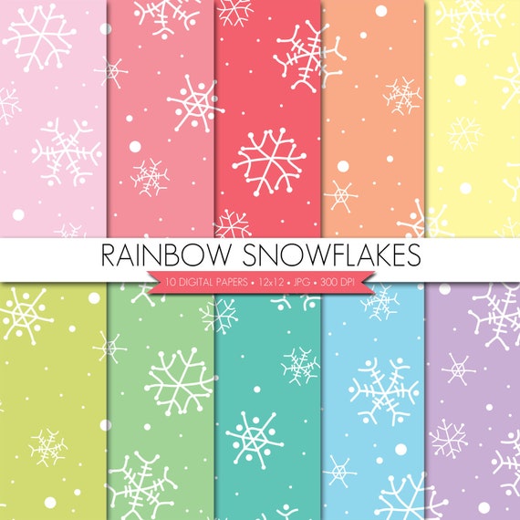 BUY 2 GET 1 FREE! Snowflake Digital Papers,Snowflake Digital Paper,Winter Digital Paper,Snowflake Digital Scrapbook Paper,Rainbow Snowflake Il_570xn