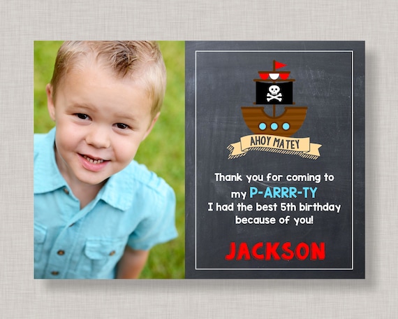Pirate Thank You Card,Birthday Thank You Cards, Photo Thank You Card,Pirate Thank You Card with photo,Printable Thank You Card Il_570xn